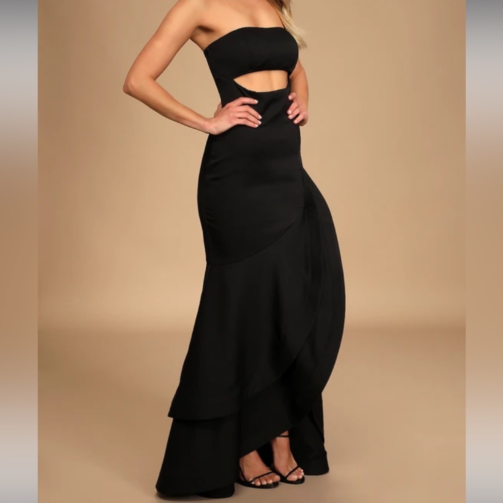 NWT Lulus Fabulous Festivities Black Strapless Ruffled Trumpet Dress - Picture 2 of 7